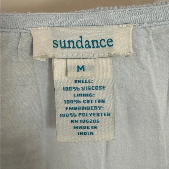 Sundance pale blue top with pink red embroidery - Picture 2 of 5